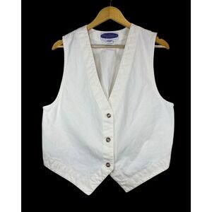 Vintage Blue Diamond Cream 100% Cotton Twill Vest M Western Coastal Minimalist